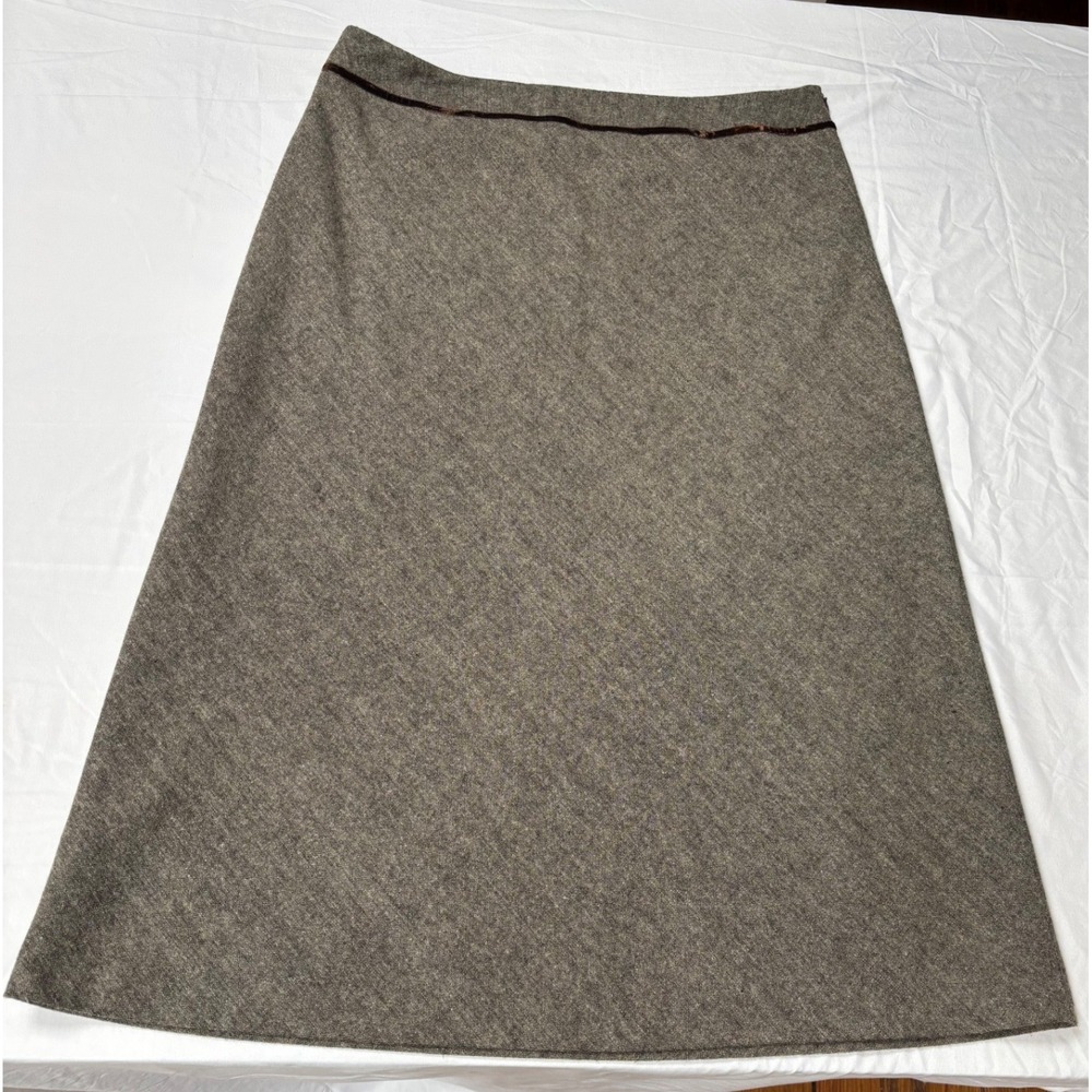 Brown Tweed Wool Blend A-Line Midi Skirt Velvet Trim Sz 18, Equestrian, Capsule
